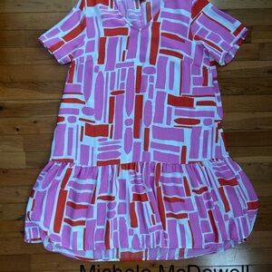 Women’s Pink & Red Patterned Ruffle Hem Dress